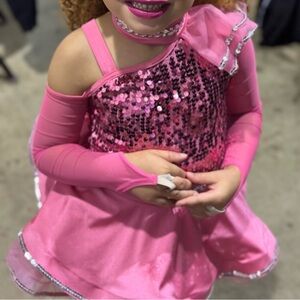 Glittery Pink Sequin Kids Dance Costume